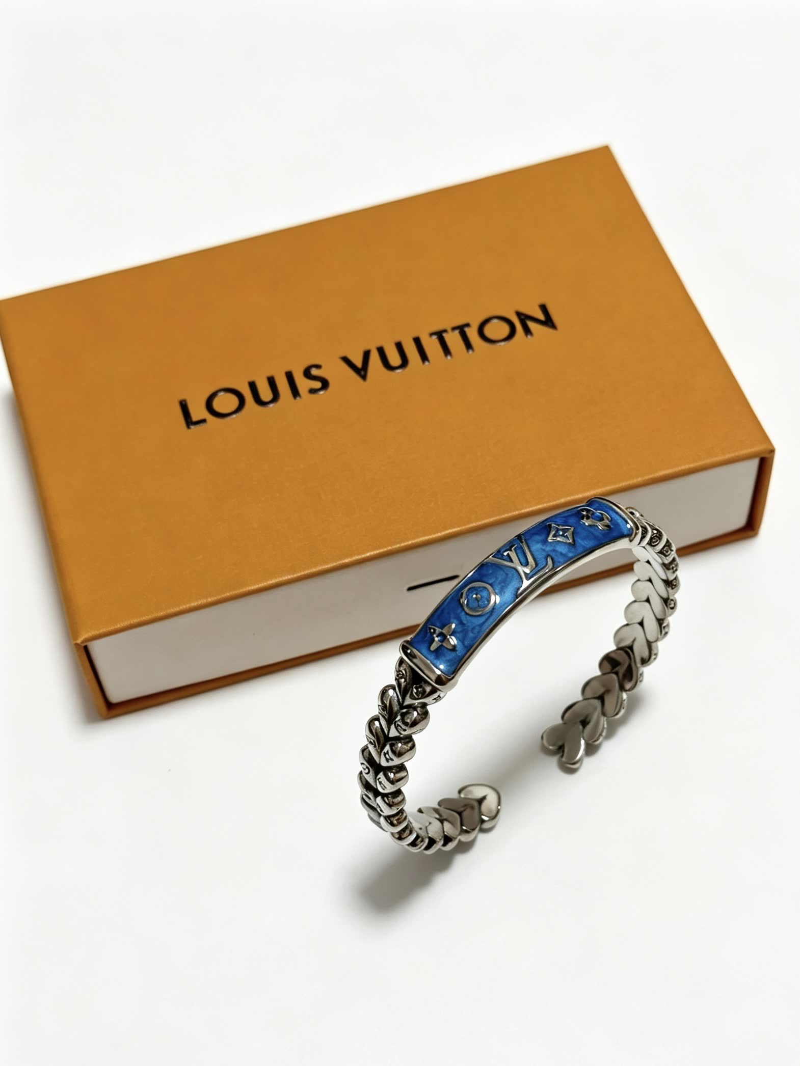 Louis Vuitton Silver Blue Enamel Bracelet